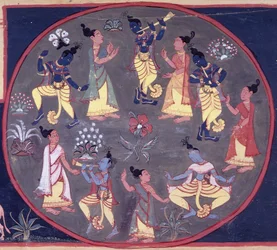 fol.142v Un círculo de bailarines y músicos, de 