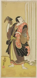 El actor Ichimura Uzaemon IX como Seigen en la obra Ise-goyomi Daido Ninen, representada en el Teatro Ichimura en el otoño de 1768