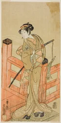 El Actor Nakamura Matsue I como Tsuchiya Umegawa Disfrazado de la Luchadora de Sumo Femenina Oyodo (?) en la Obra Naniwa no Onna-zumo (?), Representada en el Teatro Nakamura (?) en el Sexto Mes, 1770 (?)