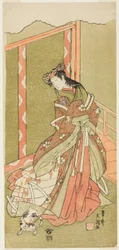 El actor Nakamura Noshio I como la Tercera Princesa (Nyosan no Miya) en la obra Fuki Kaete Tsuki mo Yoshiwara, representada en el Teatro Morita desde el primer día del undécimo mes