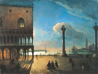 Piazzetta San Marco a la luz de la luna, Venecia, por Ippolito Caffi (1809-1866)