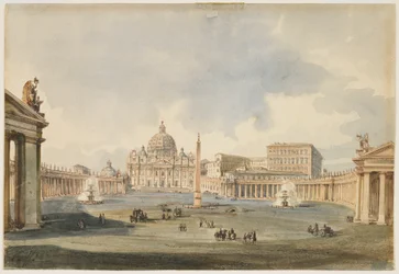 Vista de la plaza y la basílica de San Pedro en Roma, c. 1846