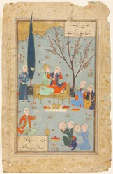 Khosrow y Shirin en un jardín, una escena de la Khamsa de Nizami.