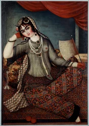 Arte iraní: «Joven junto al abanico», pintura de la escuela de Shiraz