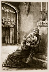 Muerte de San Columba, de The Trias Thaumaturga, o Tres Santos Milagrosos de Irlanda, por Mary Cusack (1829-99) publicado c.1890s