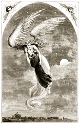 San Patricio llevado a Roma por el ángel, de The Trias Thaumaturga, o Tres Santos Milagrosos de Irlanda, por Mary Cusack (1829-99) publicado c.1890s