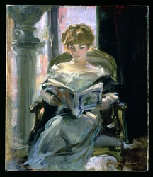 Mujer leyendo (óleo sobre lienzo)
