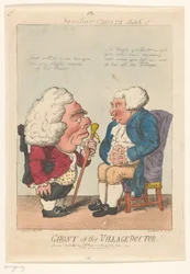 Spotprent op de dorpsarts, 1799 ¡Fantasma del médico del pueblo! (título en el objeto) Fantasmas familiares (título de la serie en el objeto)
