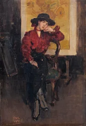 Una elegante dama posa ante los girasoles de Vincent van Gogh, c.1916-20 (óleo sobre lienzo)