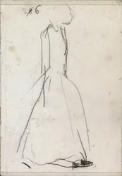 Mujer de pie, de perfil.