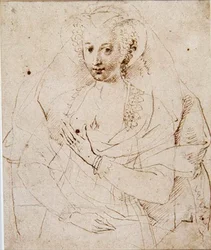 Retrato de una dama desconocida, formalmente llamada Lucy Harrington, Condesa de Bedford, un boceto para una miniatura (No.3902) c.1605