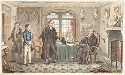 Primera Reverencia a Alma Mater, o la Introducción de Bernard Blackmantle al Gran Jefe, de The English Spy, publicado en Londres, 1824