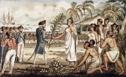 Oatehite, ilustración de "Los viajes del Capitán Cook"