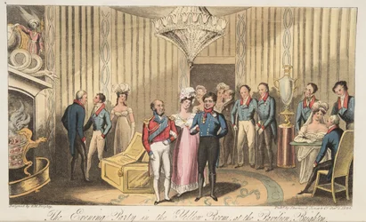 La Fiesta de la Tarde en el Pabellón, Brighton, de The English Spy, pub. 1824