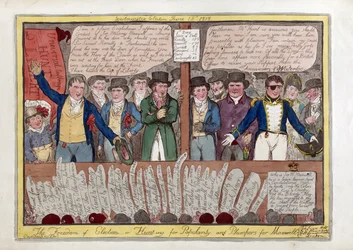 La libertad en la elección o cazando popularidad y plumpers para Maxwell, pub. G. Humphrey, 1818 (grabado coloreado a mano)