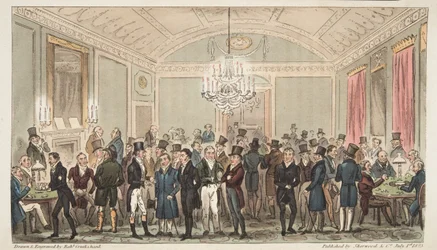 La Gran Sala de Suscripción en Brookes, de The English Spy, pub. 1824