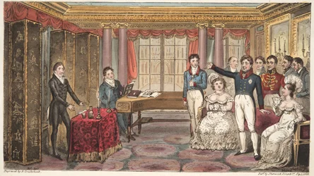 El Rey en Casa, o Mathews en Carlton House, de The English Spy, por Charles Westmacott, publicado 1824