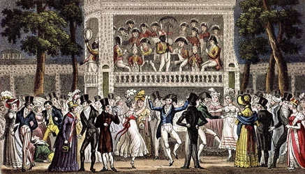Un baile en el jardín de Vauxhall en Londres c. 1830, grabado