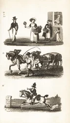 Ramos de flores, niña de berros, carro de cervecero y cartero de dos peniques