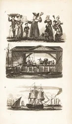 El campanero, un muelle de Londres y barco de carbón y barcaza de carbón