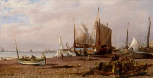 Brighton Beach con barcos de pesca