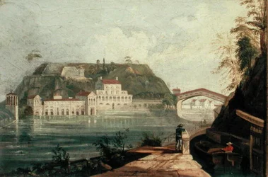 Fairmount Waterworks, después de un grabado de W. H. Bartlett de c.1835