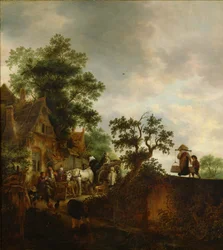 Viajeros deteniéndose en una posada, 1645