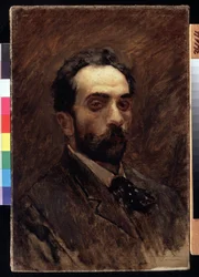 Auto retrato. Pintura de Isaac Ilich Levitan (1860-1900). óleo sobre lienzo, finales de 1890. Arte ruso, retrato del siglo XIX. Galería Estatal Tretyakov, Moscú.