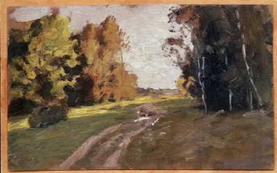 Por la noche, un camino en el bosque. (Atardecer, un Camino en el Bosque). Pintura de Isaac (Isaac) Ilyich Levitan (1860-1900), óleo sobre lienzo