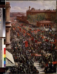 ""Desfile en Nevsky Prospect en Leningrado (San Petersburgo)"" Pintura de Isaak Izrailevich Brodsky (Brodsky) (1884-1939) (Realismo socialista) 1930 Museo Estatal Ruso San Petersburgo