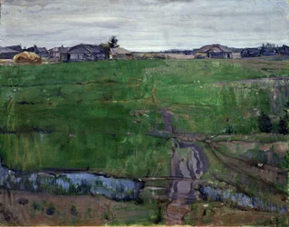 Pre (Pradera). Pintura de Isaak Izrailevich Brodsky (Brodsky) (1884-1939). Óleo sobre lienzo, 63 x 80 cm, arte ruso, art nouveau. Museo de Arte Regional, Kaluga (Rusia).
