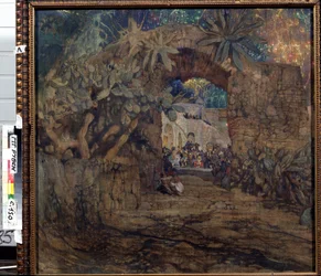 Taberna en una cueva (Taberna en una gruta). Pintura de Isaak Izrailevich Brodsky (Brodsky) (1884-1939). Óleo sobre tela