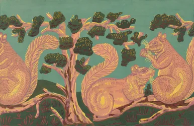 Diseño de caja de sombreros - Ardillas, c. 1938