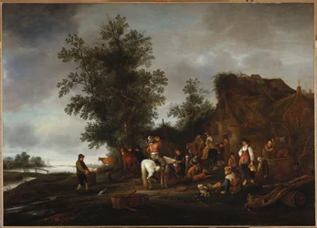 Viajeros refrescándose en una taberna junto al río, 1664