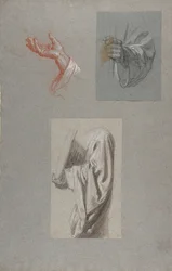 a. Mano de San Remi, b. Mano de San Remi, c. Estudio de Drapería para Acólito Sosteniendo Libro..., siglo XIX