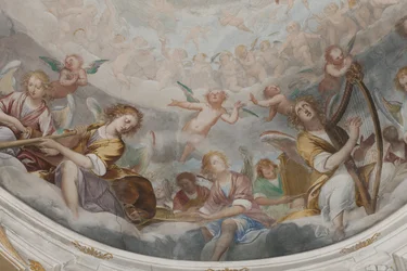 Ángeles, ángeles músicos y putti, detalle del Paraíso con el Padre Eterno, c.1623-34 (detalle)