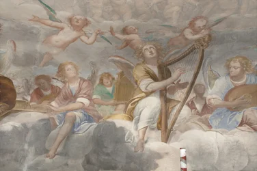 Ángeles, ángeles músicos y putti, detalle del Paraíso con el Padre Eterno, c.1623-34 (detalle)