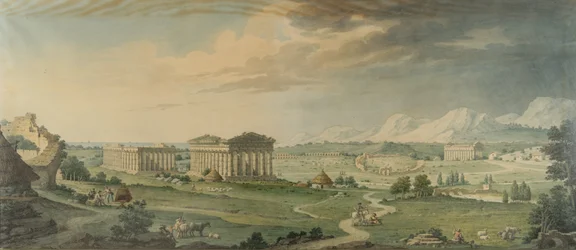 Vista de las magníficas ruinas de la antigua ciudad de Pesto