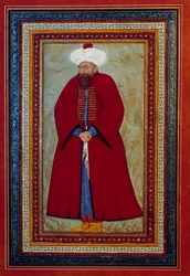 Arte islámico: Retrato del sultán otomano Mehmet (o Mehmed o Mohammed) Celebi I (1389-1421). Miniatura alrededor de 1550. París, Museo del Louvre