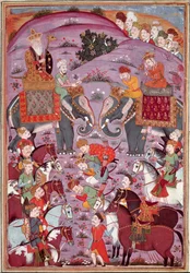 Arte islámico: “El primer encuentro de Roustam y su abuelo Sam”. Miniatura persa de un manuscrito del poema épico “Shahnameh” (Libro de los Reyes) de Ferdowsi (ca. 940-1020)