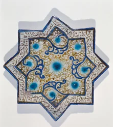 Azulejo en forma de estrella dorado al fuego en el estilo de Takht-e Solaiman, siglo XIII-XIV