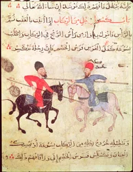 Dos hombres duelando a caballo, de El Cairo Viejo (Fostat)