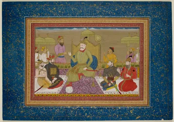 Yusuf Adil Shah entronizado con los siguientes cuatro monarcas de Bijapur, c.1750 (vitela)