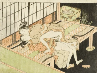 Amantes en una veranda de noche