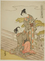 Parodia de la escena de tirar de la armadura (Kusazuribiki), de la serie "Parodias de moda de valentía en el amor (Furyu mitate iro-buyu)"