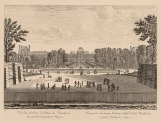 Vista del Palacio y de los jardines de las Tullerías, desde el patio de las Reinas