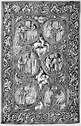 Una copia de la cubierta trasera de marfil del Salterio de la Reina Melisenda, reproducida en Las Cruzadas: la historia del Reino Latino de Jerusalén por T.A. Archer, 1894