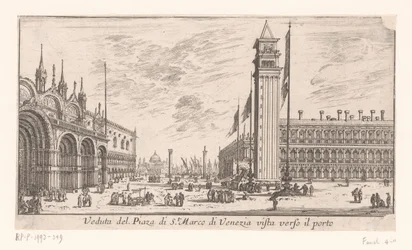 Vista de la Plaza de San Marcos en Venecia Veduta del Piazza di St. Marco di Venezia vista verso il porto (título sobre el objeto) Vistas de Roma y Venecia (título de la serie) Vues de Rome et de Venise (título de la serie)