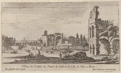 Vista del Coliseo, el Templo del Sol y el Arco de Tito en Roma