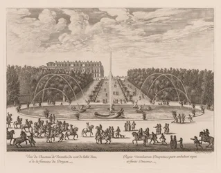 Vista del Castillo de Versalles, del lado del callejón y la fuente del Dragón, 1676